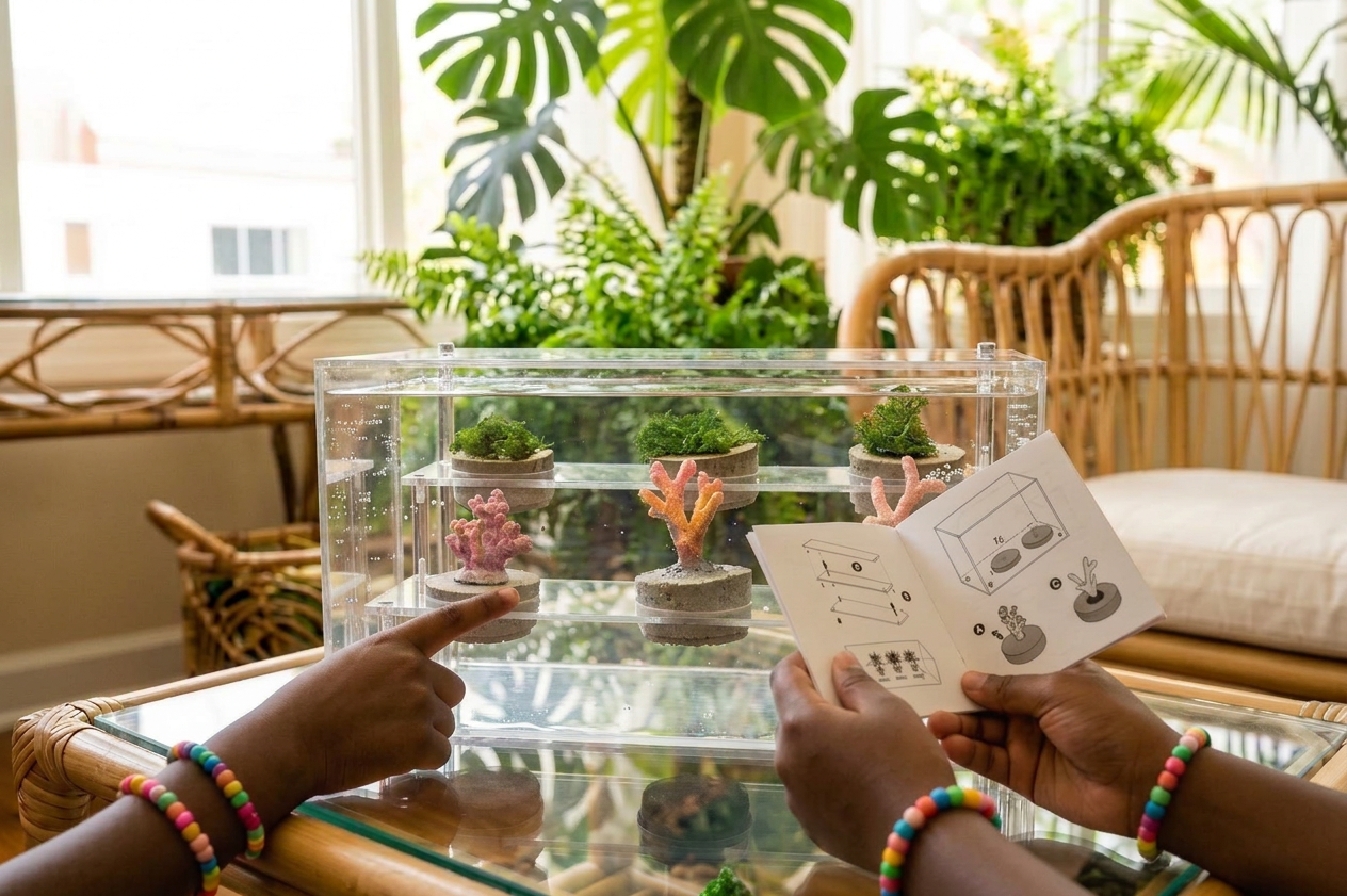 Kids assembling the literaSEA kit with the growth instructions